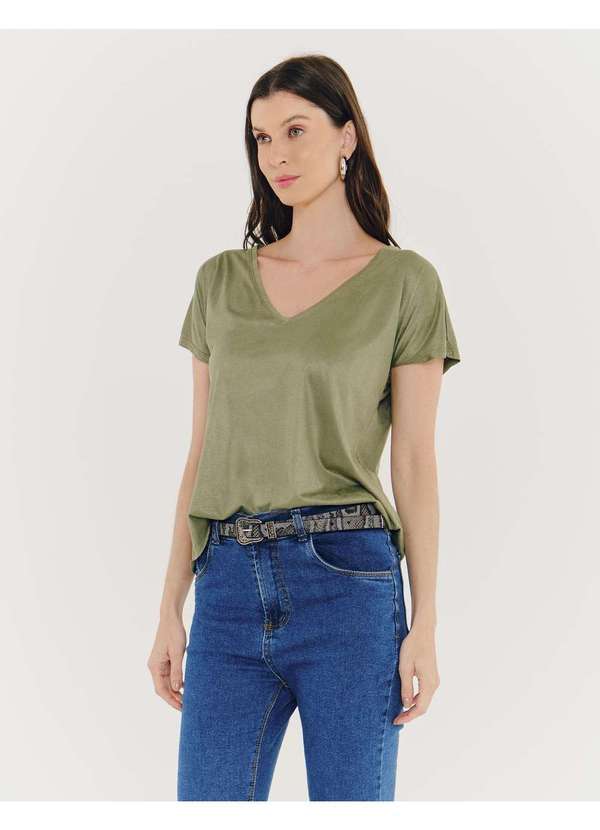 Zinzane - Blusa Gola V Suede - Verde Militar Verde