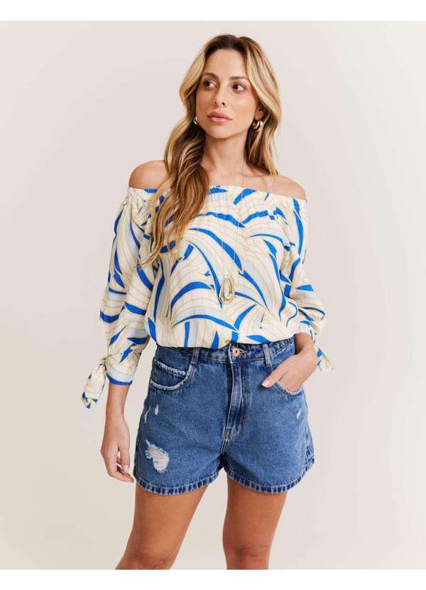 Zinzane - Blusa Ombro a Ombro Estampada Melinda - Off White Branco
