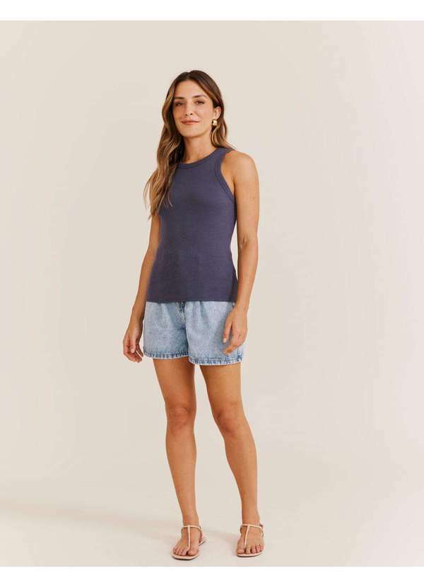 Zinzane - Blusa Ribana Decote Canoa - Azul Estelar Azul