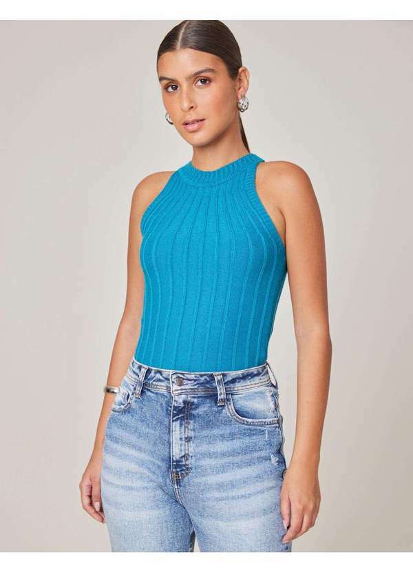 Zinzane - Blusa Tricot Cava Americana - Blue Ocean Azul
