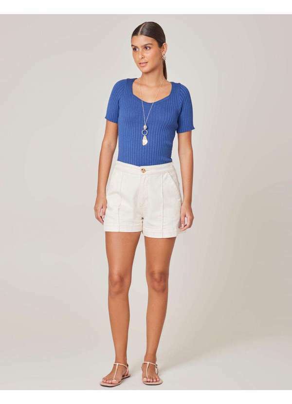 Zinzane - Blusa Tricot Manga Curta - Azul Estelar Azul