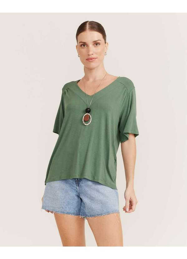 Zinzane - Blusa Zinzane Feminino Ampla Decote V Pala - Verde Militar Verde