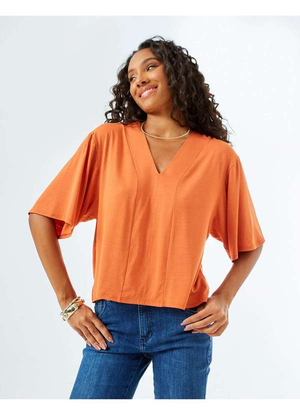 Zinzane - Blusa Zinzane Feminino Ampla Pala Decotes - Terra Laranja