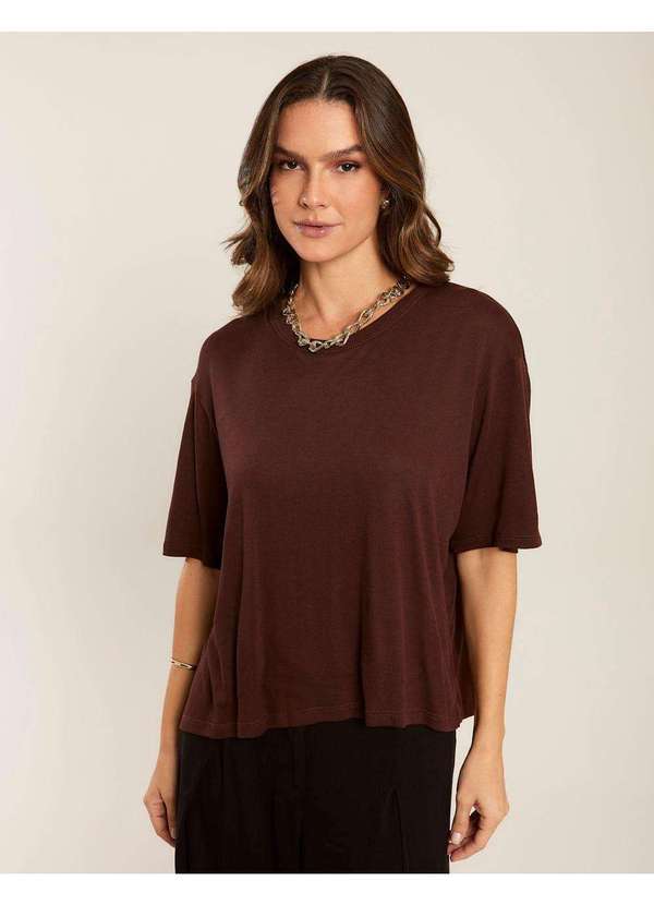 Zinzane - Blusa Zinzane Feminino Box Malha Tricot - Trufa Marrom