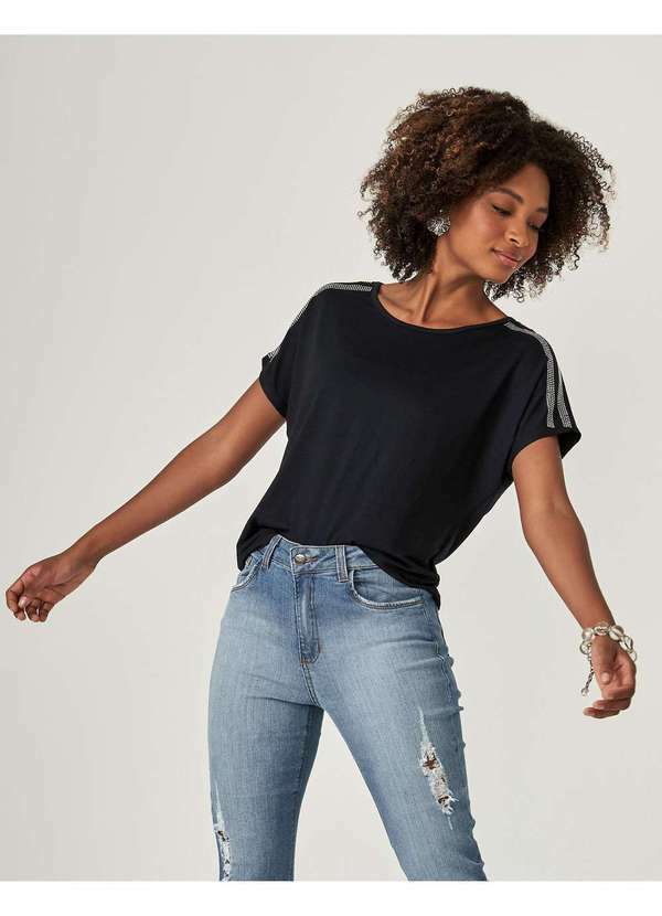 Zinzane - Blusa Zinzane Feminino Brilho Ombro Preto