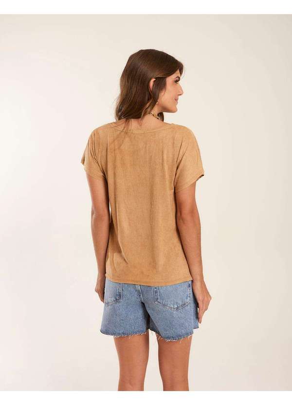 Zinzane - Blusa Zinzane Feminino Gola V Suede - Camel Marrom 2