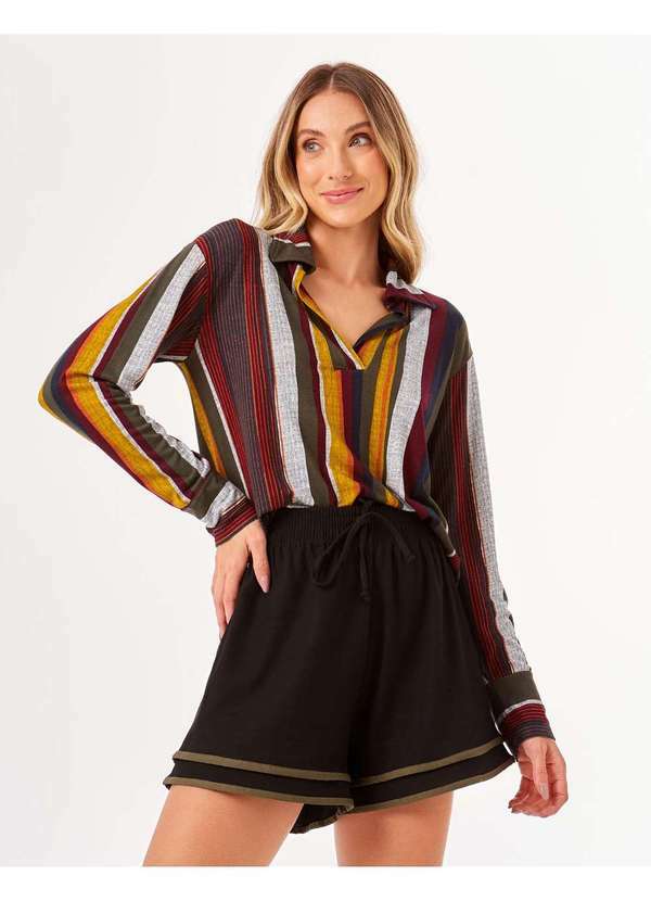 Zinzane - Blusa Zinzane Feminino Listrada Manga Longa Preto