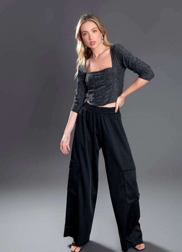 Zinzane - Blusa Zinzane Feminino Lurex Manga Longa - Preto Preto