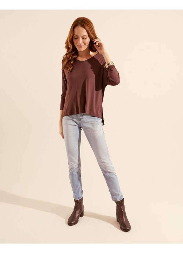 Zinzane - Blusa Zinzane Feminino Manga 7/8 Colors - Trufa Marrom