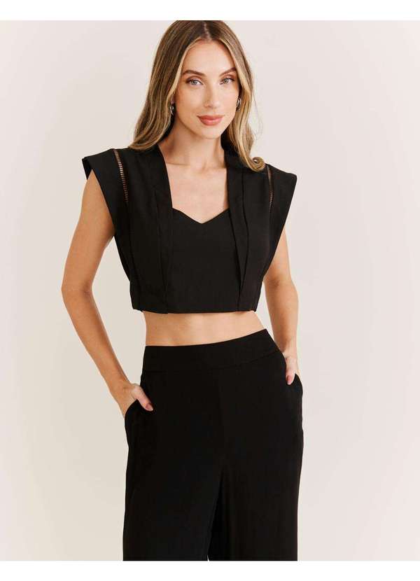 Zinzane - Cropped Detalhe Ombro - Preto Preto