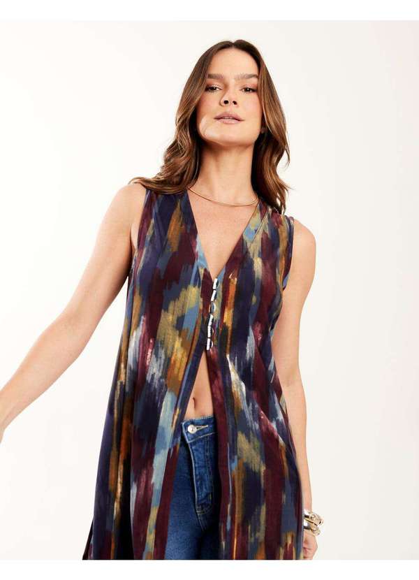 Zinzane - Tunica Zinzane Feminino Alongada Estampada New Ikat Azul 3