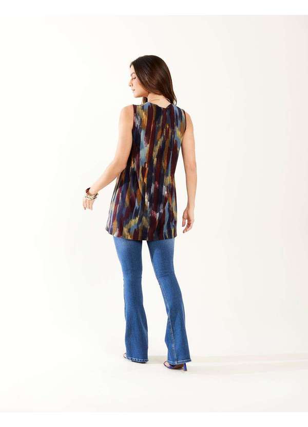 Zinzane - Tunica Zinzane Feminino Alongada Estampada New Ikat Azul 4
