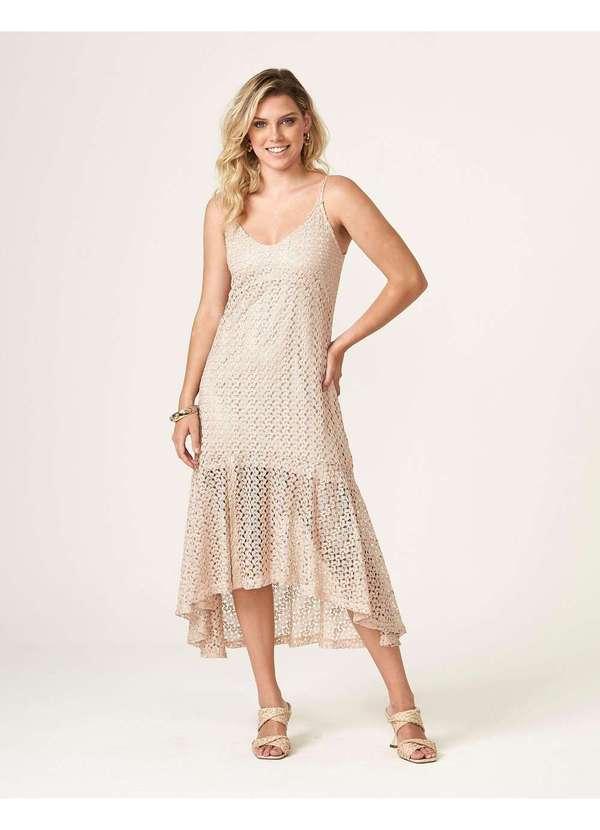 Zinzane - Vestido Renda Midi - Areia Bege