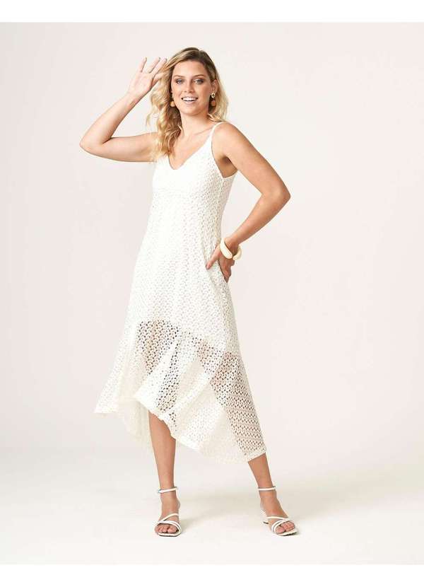 Zinzane - Vestido Renda Midi - Areia Branco