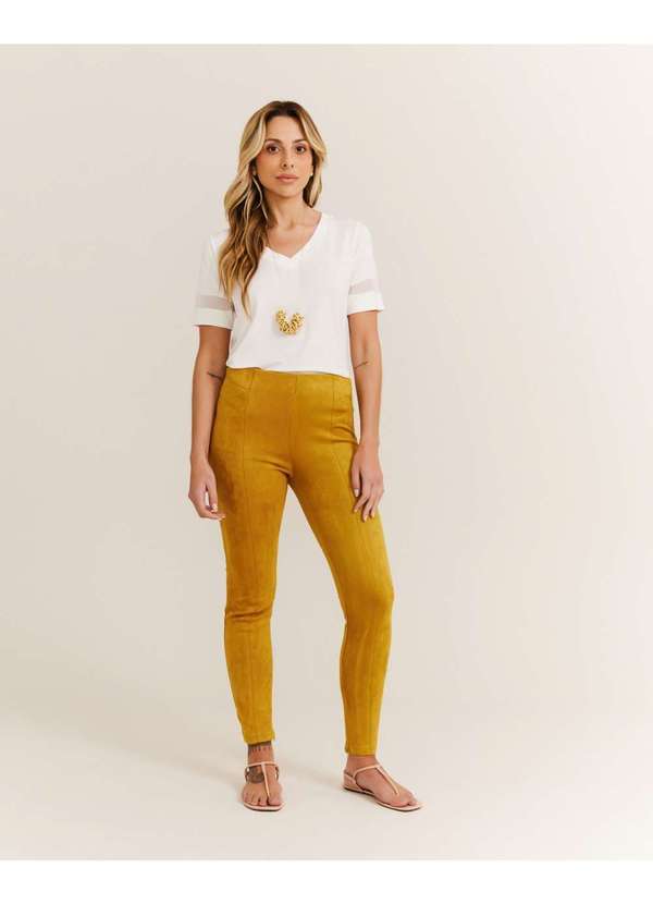 Zinzane - Calca Camurca Ziper Recortes - Mostarda Amarelo