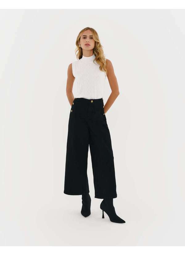 Zinzane - Calca Pantacourt Sarja Botoes - Preto Preto