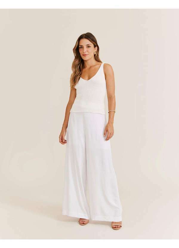 Zinzane - Calca Pantalona Crepe - Off White Branco