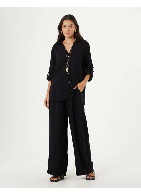 Zinzane - Calca Pantalona Texturas - Preto Preto