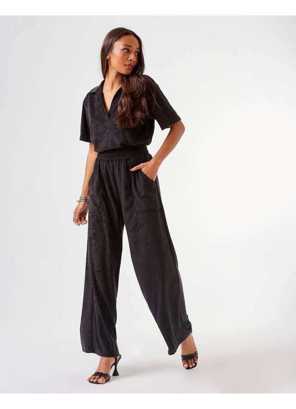 Zinzane - Calca Zinzane Feminino Ampla Atoalhada - Preto Preto