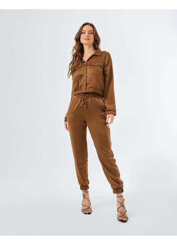 Calca Zinzane Feminino Jogger Acetinada Caramelo Bege Zinzane