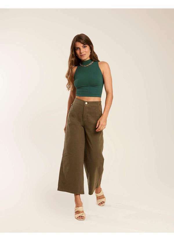 Zinzane - Calca Zinzane Feminino Pantacourt Sarja Botoes - Verde Oliva Verde