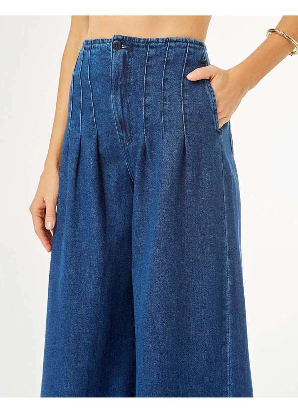 Zinzane - Calca Zinzane Feminino Pantalona Pregas - Denim Escuro Azul