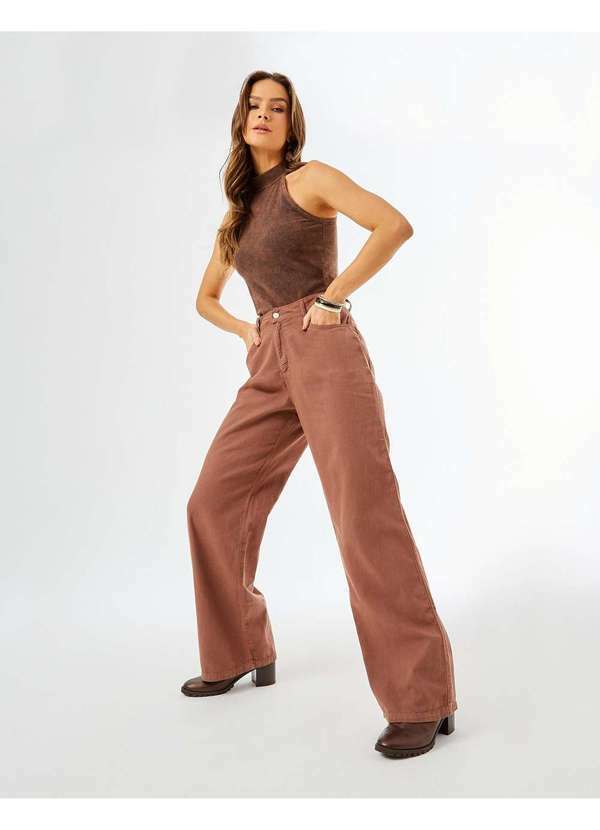 Zinzane - Calca Zinzane Feminino Wide Leg Color Eko Marrom