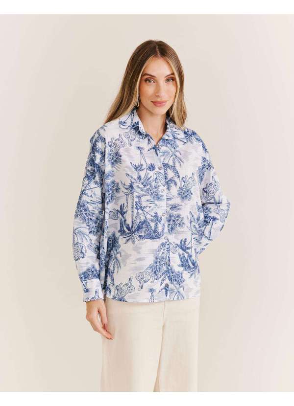 Zinzane - Camisa Oversized Estampada Marie - Off White Branco 3