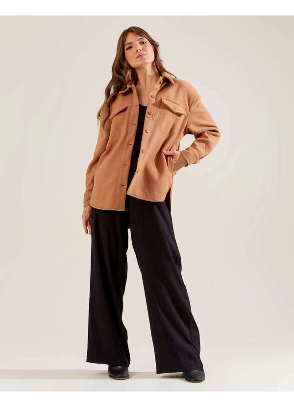 Camisa Zinzane Feminino La Oversized Soft Botoes - Marrom Escuro