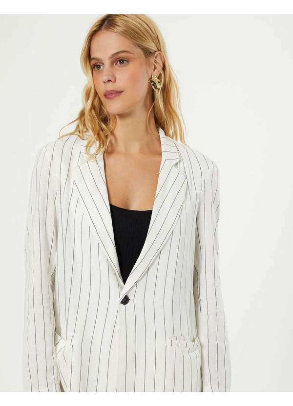 Zinzane - Blazer Linho Listrado - Off White Branco