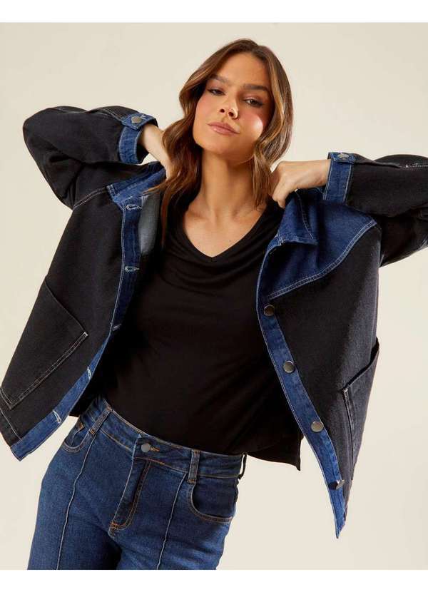 Zinzane - Jaqueta Zinzane Feminino Oversized Bicolor - Preto Preto