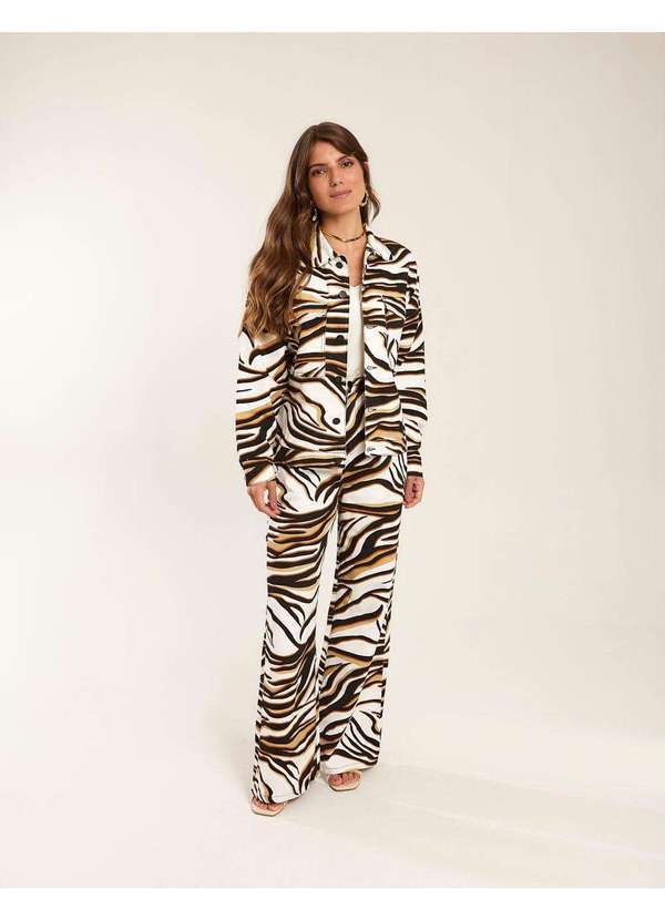 Zinzane - Jaqueta Zinzane Feminino Sarja Estampada Animal Print - Areia Bege