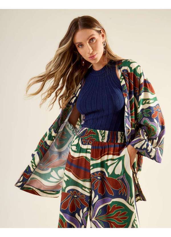 Zinzane - Kimono Zinzane Feminino Estampado Lenco Laila Azul
