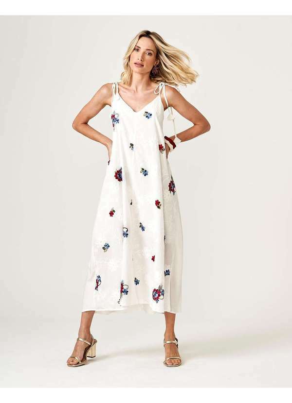 Zinzane - Vestido Zinzane Feminino Amplo Bordado Flower Branco