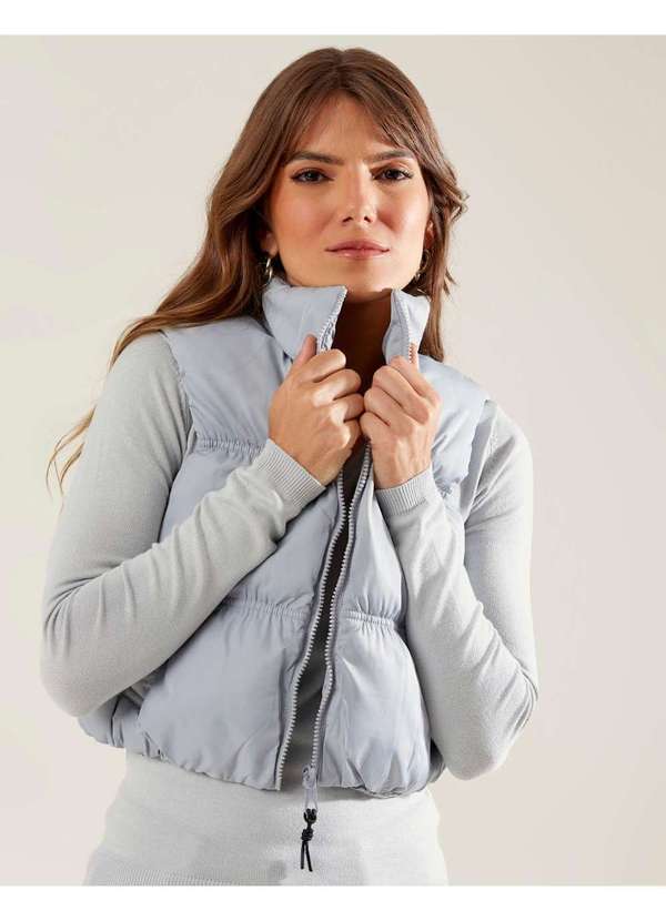 Zinzane - Colete Zinzane Feminino Curto Puffer - Cinza Cinza