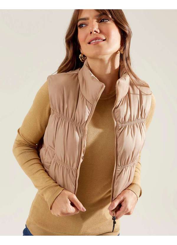 Zinzane - Colete Zinzane Feminino Curto Puffer - Natural Bege