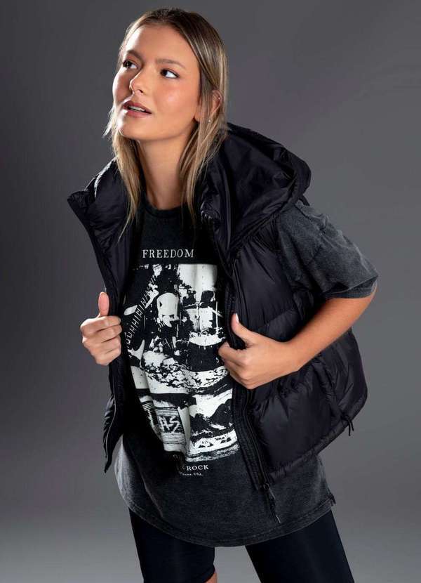Zinzane - Colete Zinzane Feminino Puffer Capuz - Preto Preto