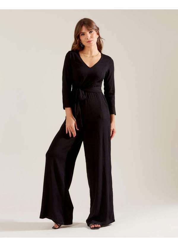 Zinzane - Macacao Zinzane Feminino Maju Manga 7/8 - Preto Preto