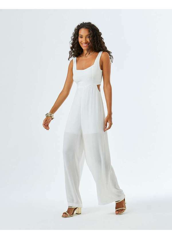 Zinzane - Macacao Zinzane Feminino Pantalona Crepe - Off White Branco