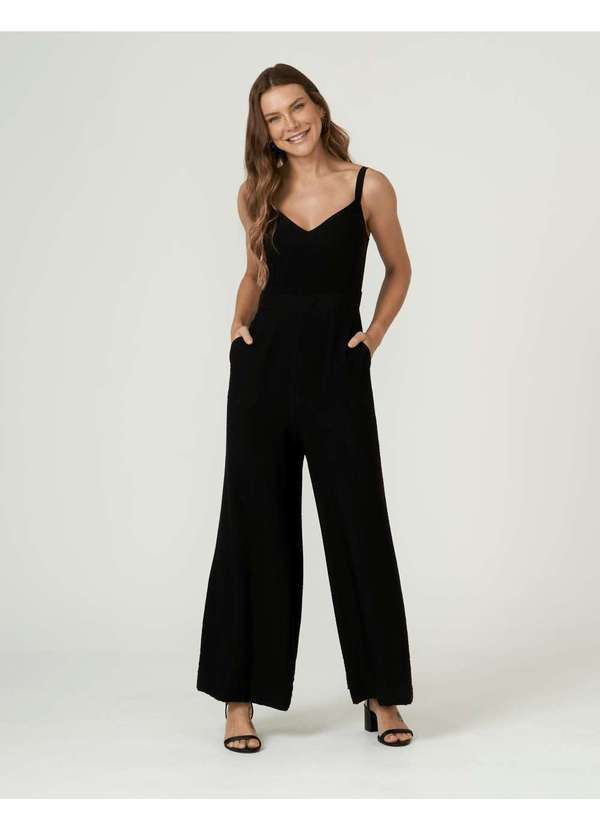 Zinzane - Macacao Zinzane Pantalona Decote V Preto