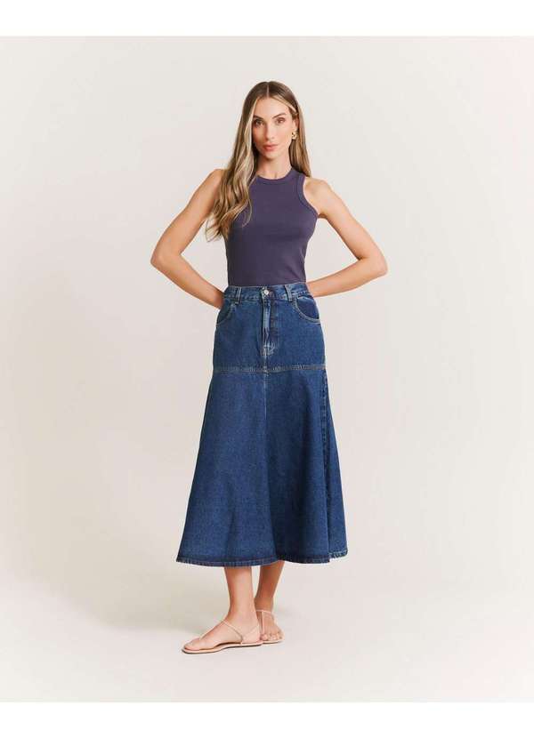 Zinzane - Saia Jeans Gode New Longo - Denim Medio Azul 1