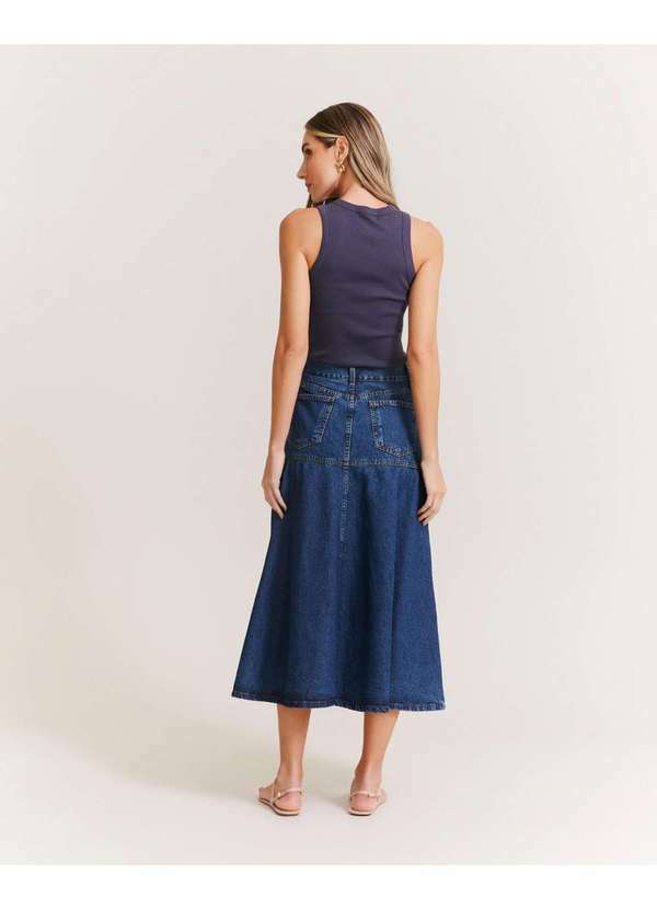Zinzane - Saia Jeans Gode New Longo - Denim Medio Azul 2