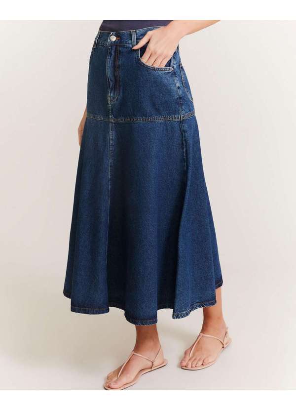 Zinzane - Saia Jeans Gode New Longo - Denim Medio Azul 3