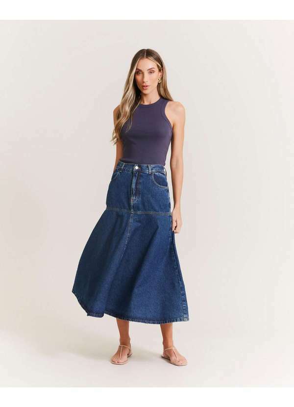 Zinzane - Saia Jeans Gode New Longo - Denim Medio Azul 4