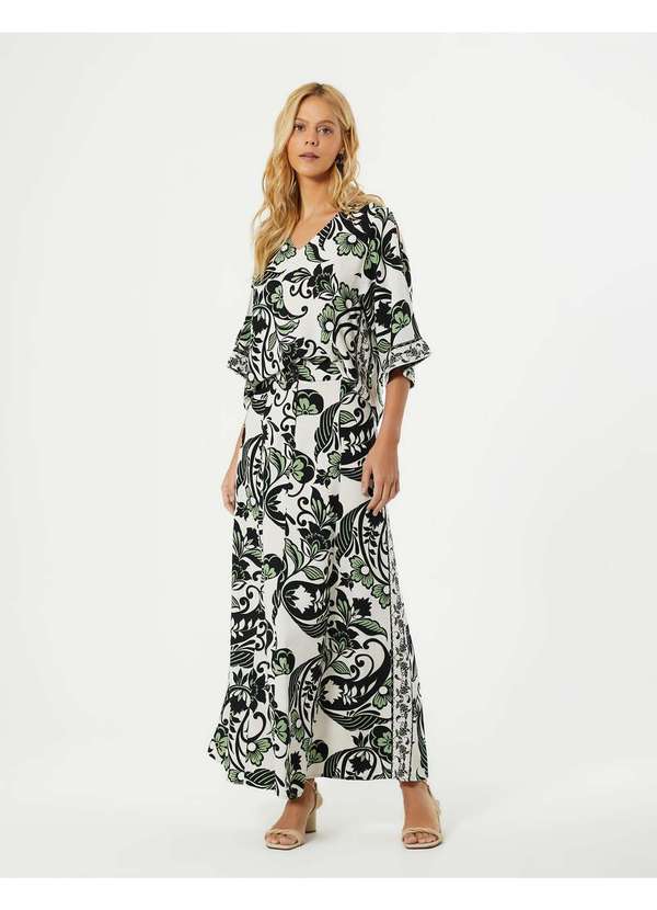 Zinzane - Saia Longa Estampada Arabesco Floral - Areia Bege