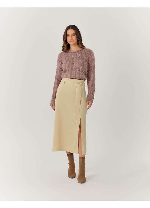 Zinzane - Saia Midi Alfaiataria - Areia Bege