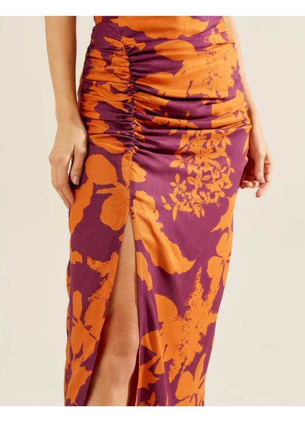 Zinzane - Saia Midi Estampada Floral Geometric - Burgundy Vermelho