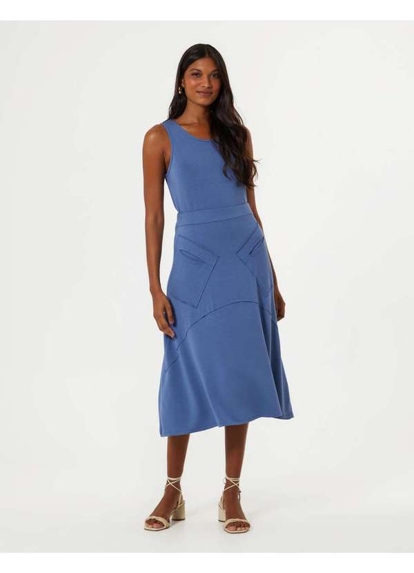 Zinzane - Saia Midi Recortes a Fio - Azul Acinzentado Azul