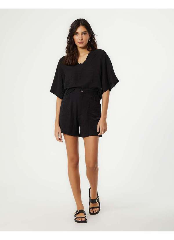 Zinzane - Short Detalhe Cos Elastico Rayon - Preto Preto