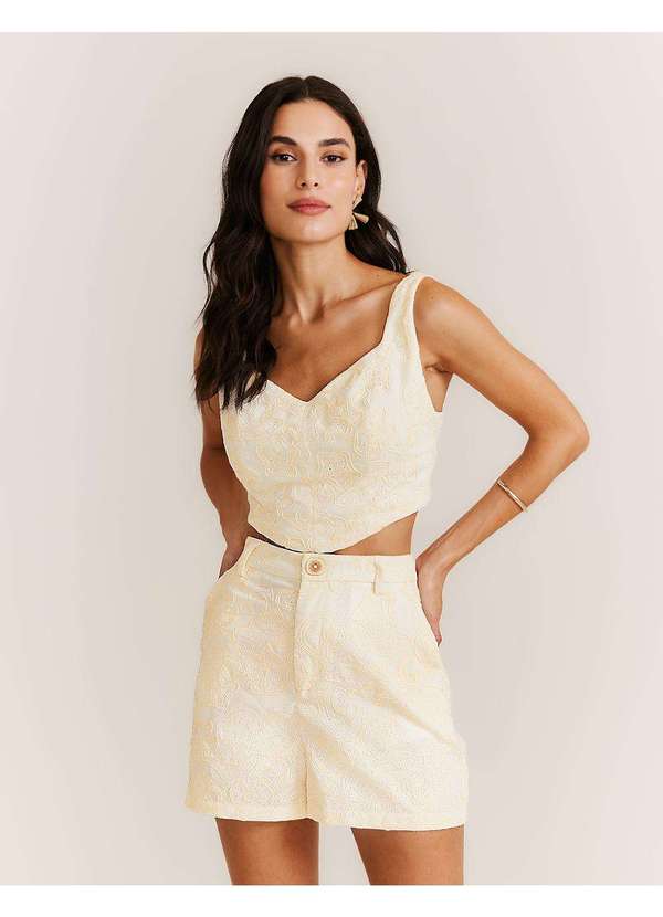 Zinzane - Short Linho Bordado - Areia Bege